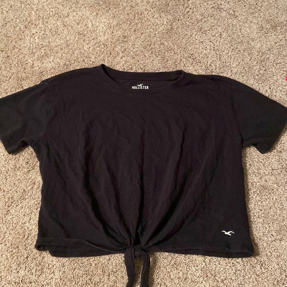 Hollister black baby tee with tie front